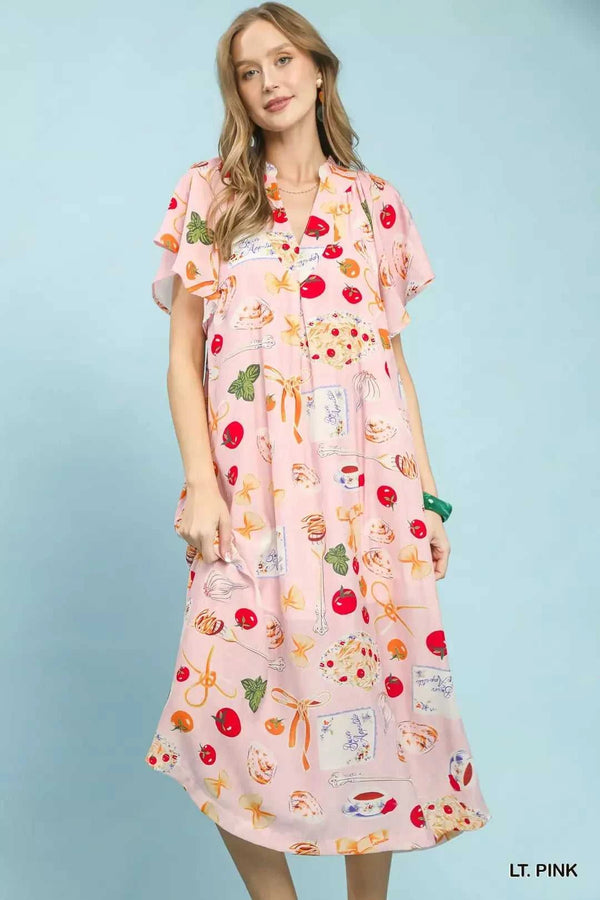 Umgee Abstract Print Flutter Sleeve Midi Dress 100100561461588 60 Affordable Fashion Under $100 Jerry's Apparel 