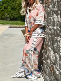Printed Button Up Top and Pants Set