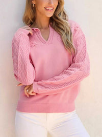 Textured Notched Long Sleeve Sweater 100100103191441 56 Affordable Fashion Under $100 Jerry's Apparel 