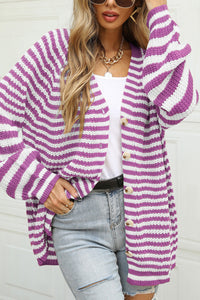 Angel Wings Striped Button Up Long Sleeve Cardigan