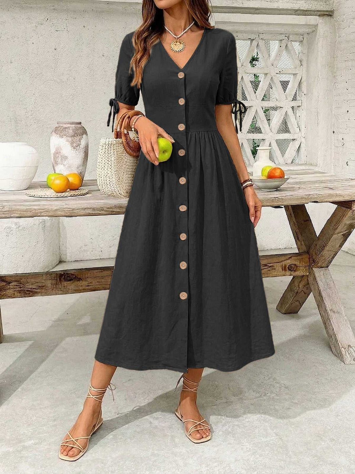 Button-Down Short Sleeve Midi Dress 100100773551026 41 Women's Midi Dress Affordable Boutique Dresses Under $50 Jerry's Apparel 