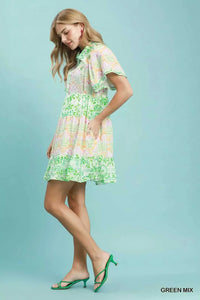 Umgee Mixed Floral Tiered Mini Dress with Flutter Sleeves 100100522441474 66 Affordable Fashion Under $100 Jerry's Apparel 