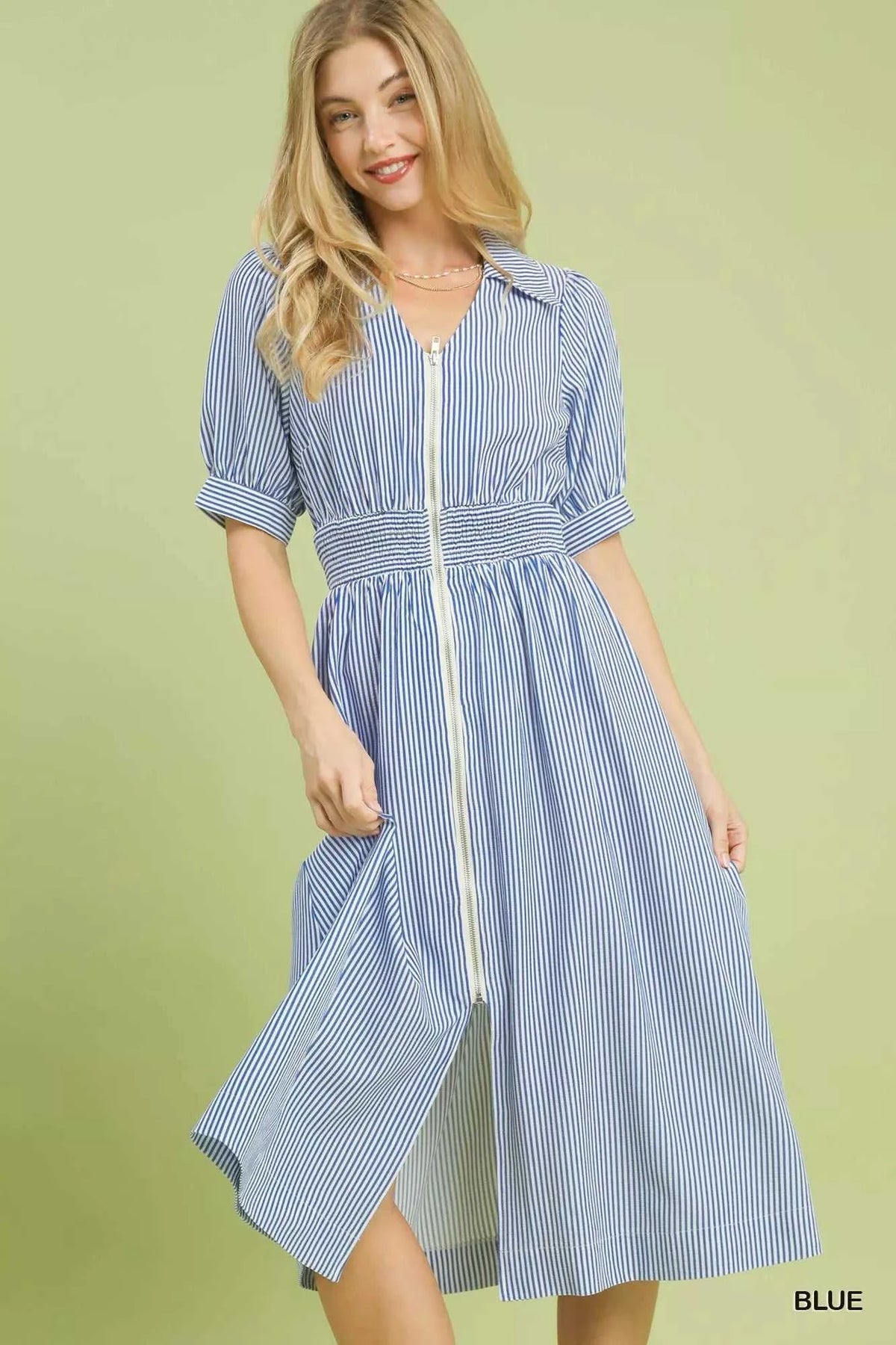 Umgee Striped Midi Dress with Front Zipper 100100674151367 62 Affordable Fashion Under $100 Jerry's Apparel 