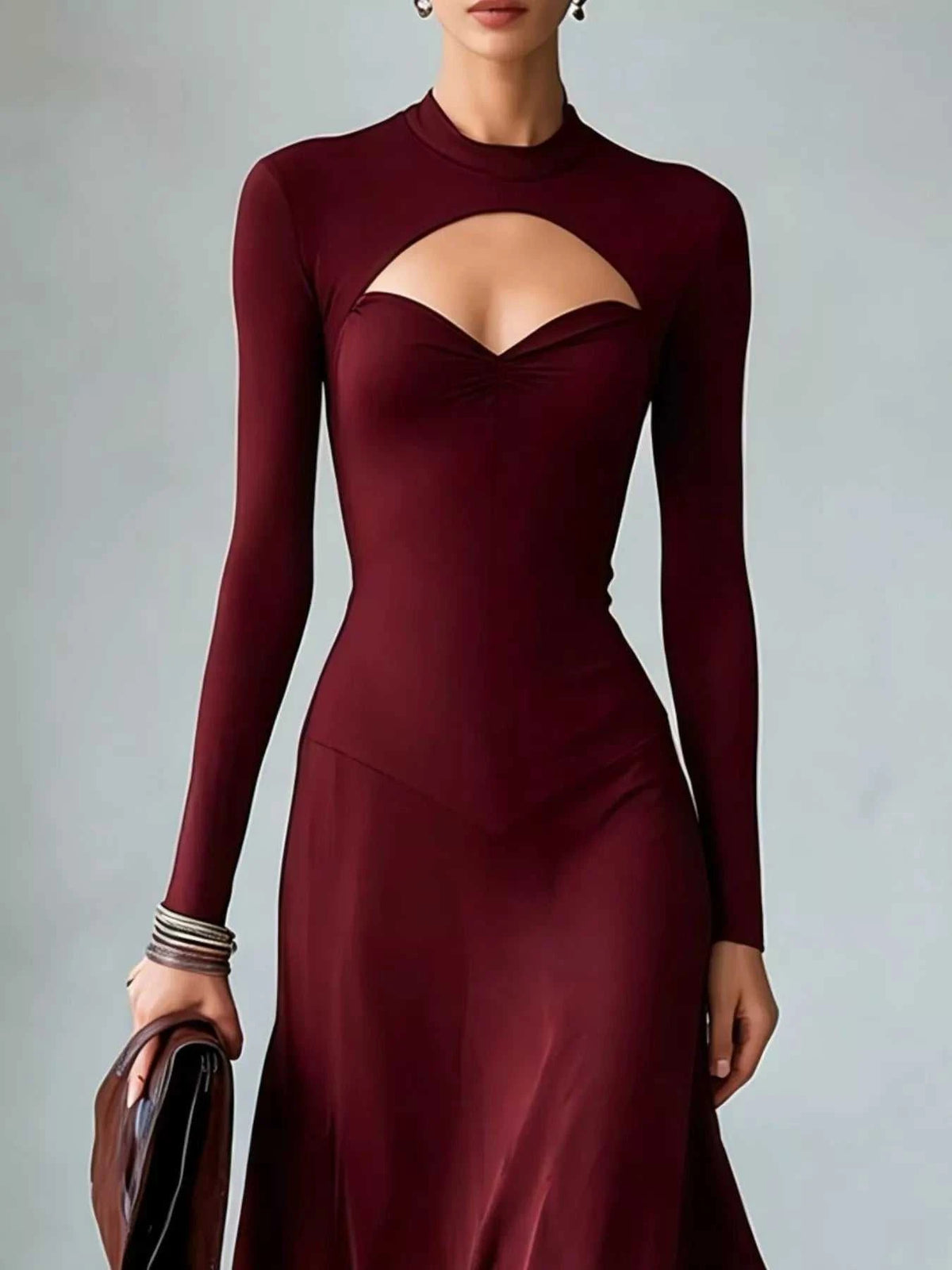 Full Size Mock Neck Cut-Out Long Sleeve Midi Dress Plus Size 101001217973891 41 Affordable Fashion Under $100 Jerry's Apparel 