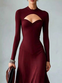 Full Size Mock Neck Cut-Out Long Sleeve Midi Dress Plus Size 101001217973891 41 Affordable Fashion Under $100 Jerry's Apparel 