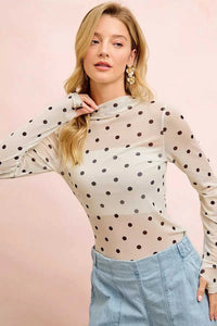 BiBi High Neck Line Polka Dots Mesh Top With Thumb Open 100100247581444 36 Gifts for Her Jerry's Apparel 