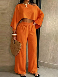 Boat Neck Crop Top and Wide-Leg Pants Set 101001634822589 57 Affordable Fashion Under $100 Jerry's Apparel 