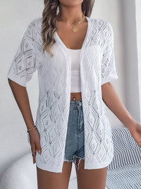 Openwork Open Front Half Sleeve Cardigan