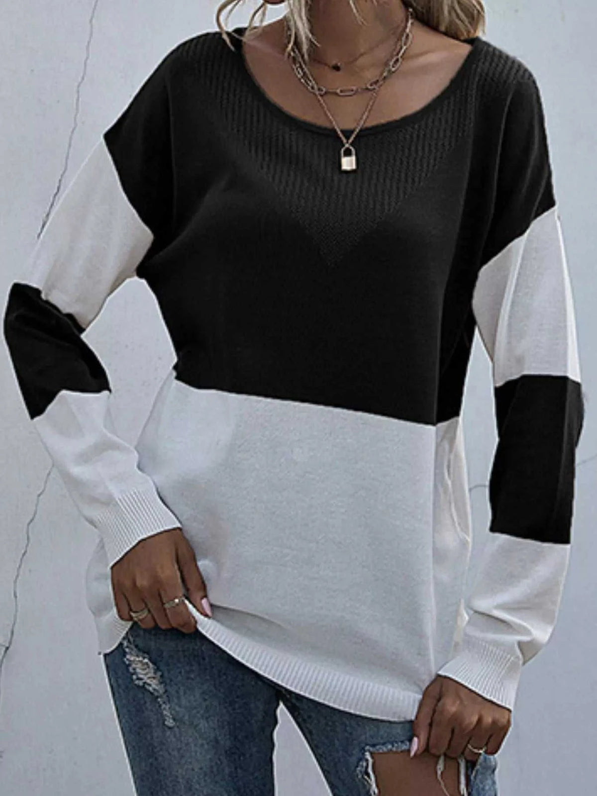 Color Block Round Neck Sweater 100100976966753 26 Affordable Fashion Under $100 Jerry's Apparel 