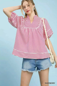 Umgee Striped Puff Sleeve Babydoll Top 100100710001320 45 Affordable Fashion Under $100 Jerry's Apparel 