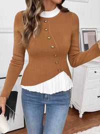 Decor Button Contrast Hem Knit Top 100100315297138 47 Affordable Fashion Under $100 Jerry's Apparel 