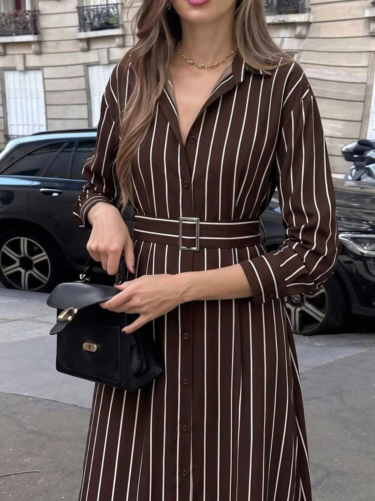 Striped Long Sleeve Belted Shirt Dress 100100507231322 37 Affordable Fashion Under $100 Jerry's Apparel 