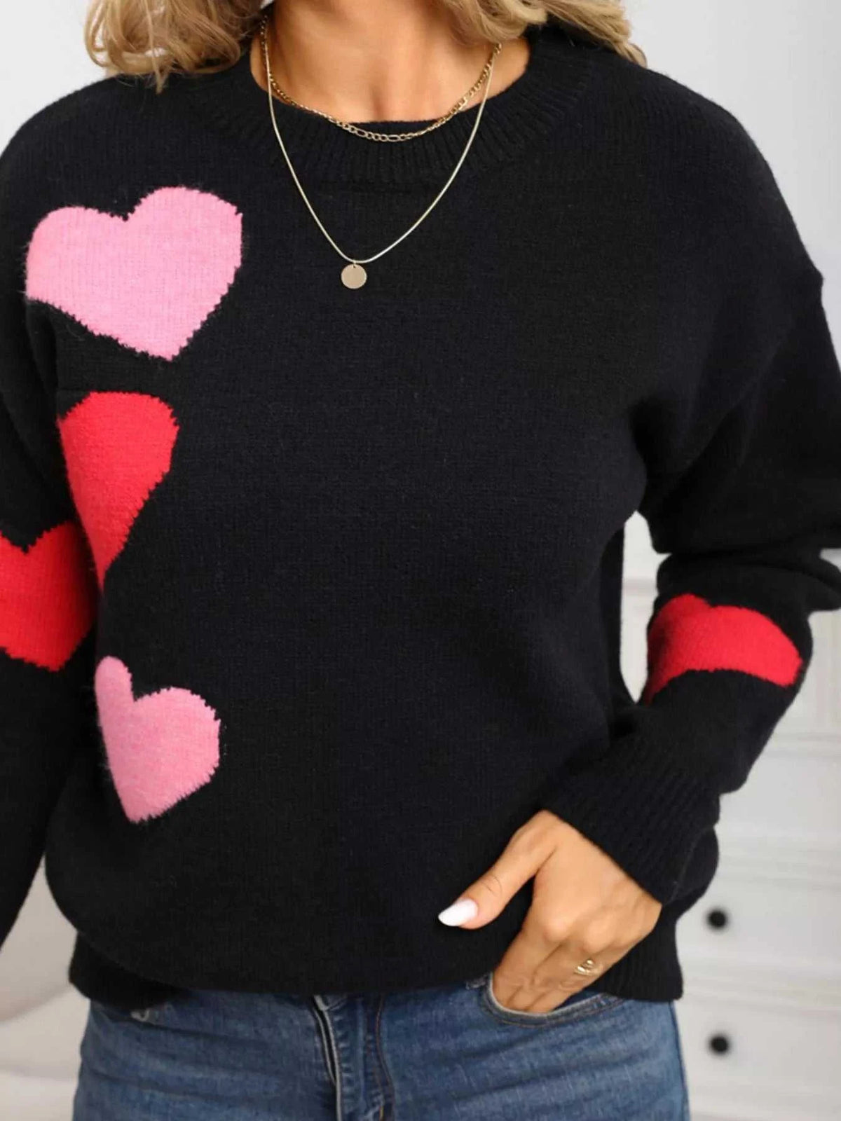 Valentine's Day Heart Pattern Round Neck Sweater 100100644430342 48 Affordable Fashion Under $100 Jerry's Apparel 