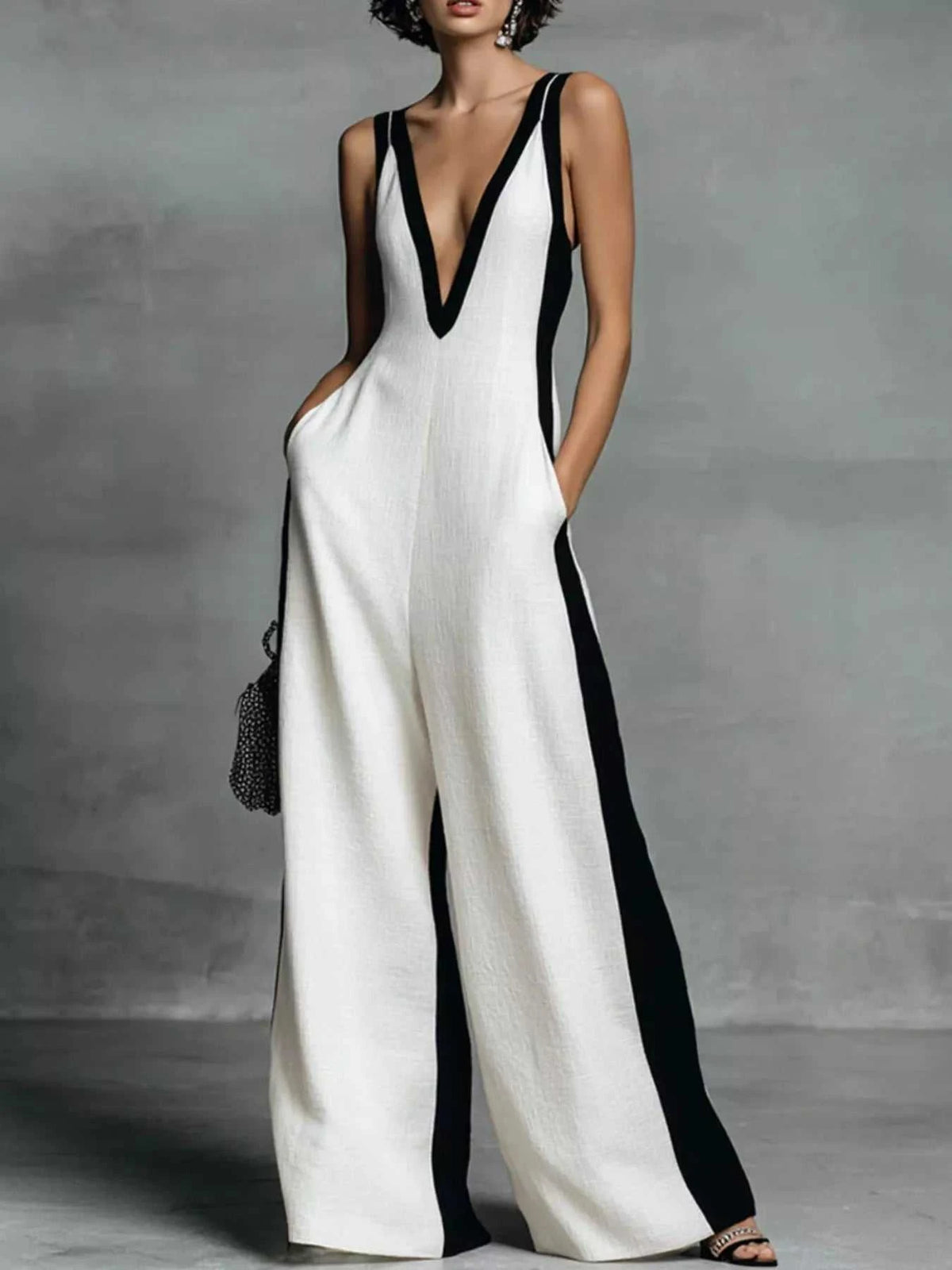Contrast Trim V-Neck Sleeveless Jumpsuit 101001943671189 38 Affordable Fashion Under $100 Jerry's Apparel 
