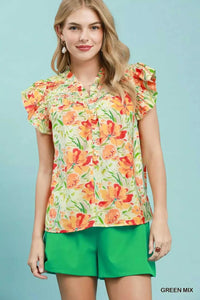Umgee Smocked Yoke Ruffle Sleeve Floral Blouse 100100375601331 51 Affordable Fashion Under $100 Jerry's Apparel 