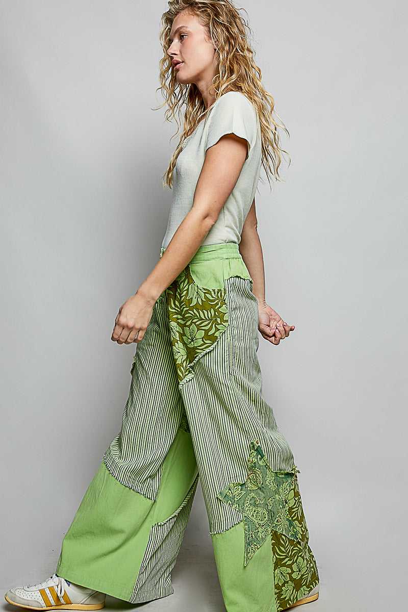 POL Striped Floral Patchwork Wide leg Pants with Side Big Star Patch 100100535141875 59 Affordable Fashion Under $100 Jerry's Apparel 