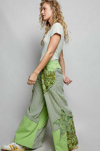 POL Striped Floral Patchwork Wide leg Pants with Side Big Star Patch 100100535141875 59 Affordable Fashion Under $100 Jerry's Apparel 