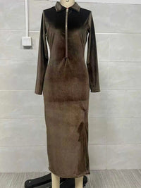 Velvet Zip-Front Slit Midi Dress 100100368325428 56 Affordable Fashion Under $100 Jerry's Apparel 