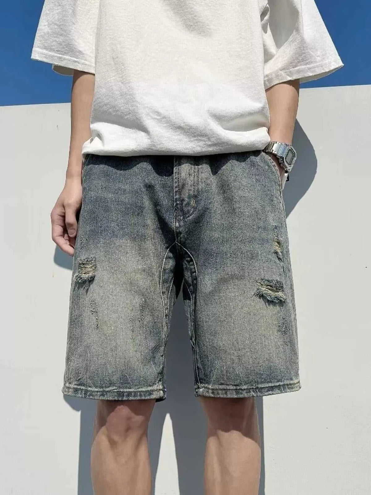 Men's Full Size Distressed Wash Denim Shorts Plus Size 100400677626119 38 Affordable Fashion Under $100 Jerry's Apparel 