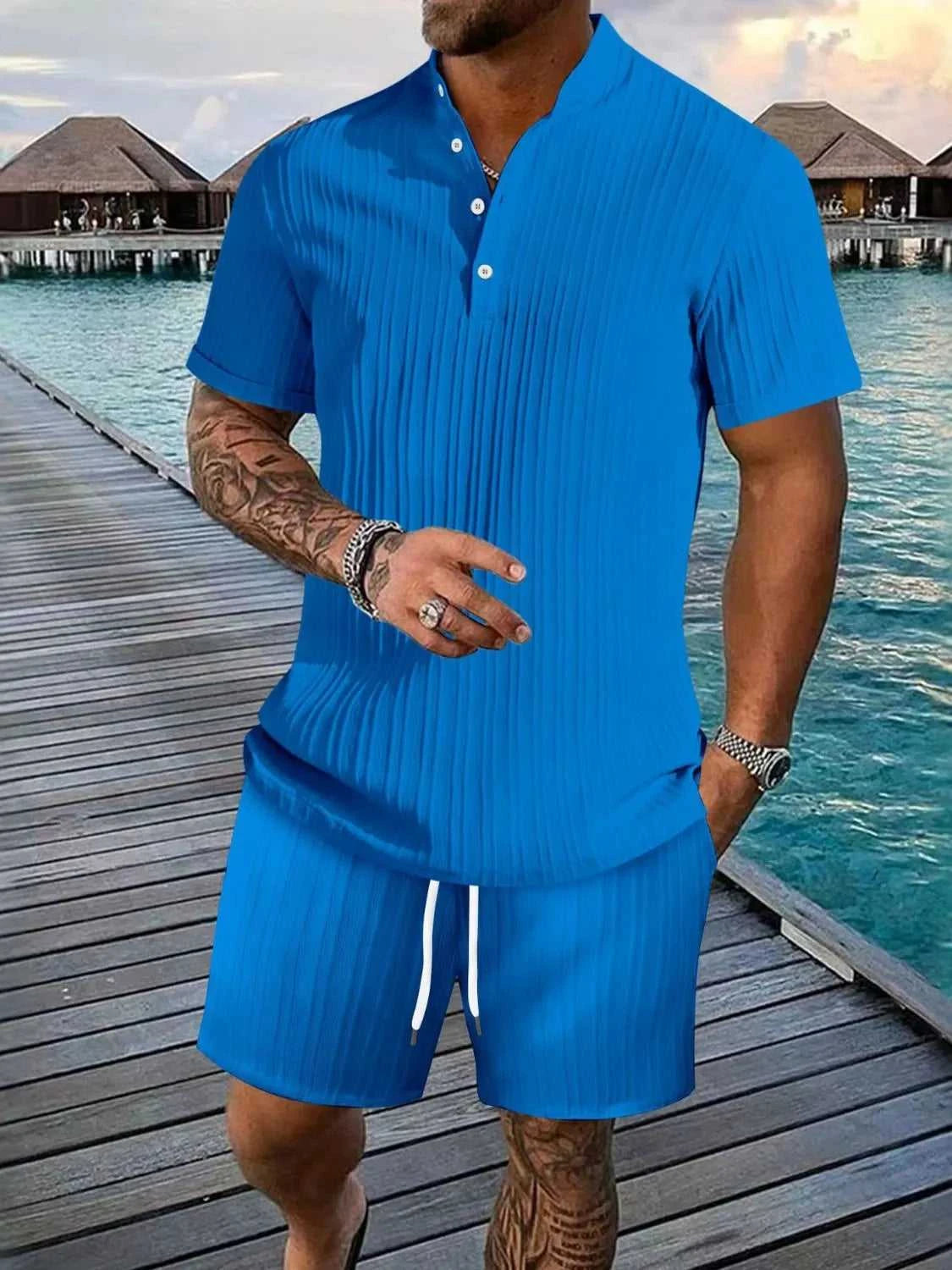 Men's Full Size Button Detail Short Sleeve Top and Shorts Set Plus Size 100400676987712 38 Affordable Fashion Under $100 Jerry's Apparel 