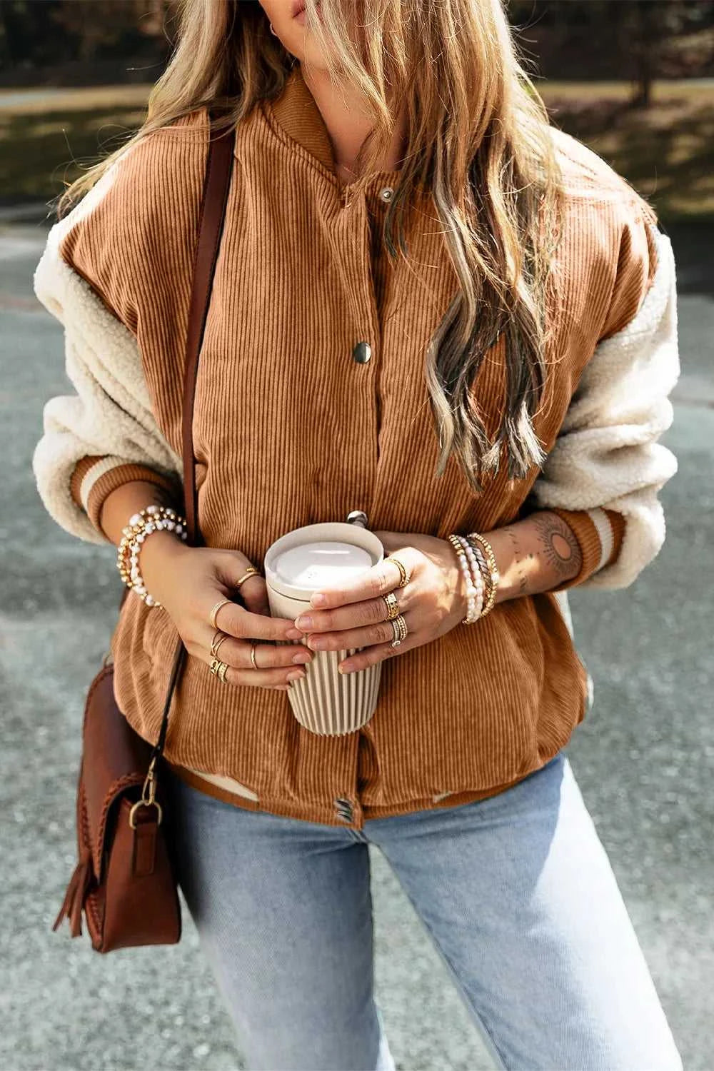 Contrast Baseball Collar Snap Down Long Sleeve Jacket 100100332355792 86 Affordable Fashion Under $100 Jerry's Apparel 