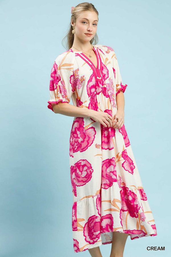 Umgee Floral Print Midi Dress with Contrast Trim 100100882381604 61 Affordable Fashion Under $100 Jerry's Apparel 