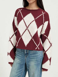 Argyle Pattern Knit Dropped Shoulder Sweater 100100844660276 45 Affordable Fashion Under $100 Jerry's Apparel 