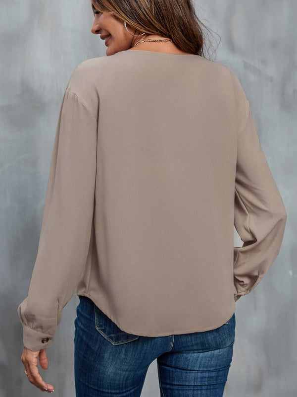 Perfee Asymmetrical Neck Buttoned Long Sleeve Top 100101950012234 37 Affordable Fashion Under $100 Jerry's Apparel 