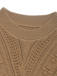 Openwork Round Neck Long Sleeve Sweater