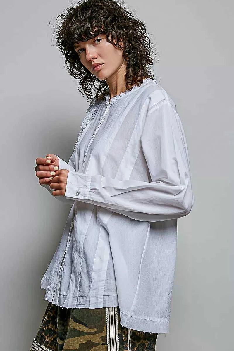 POL Lightweight Ruffle Trim Round Neck Woven Shirt 100100795961702 61 Affordable Fashion Under $100 Jerry's Apparel 