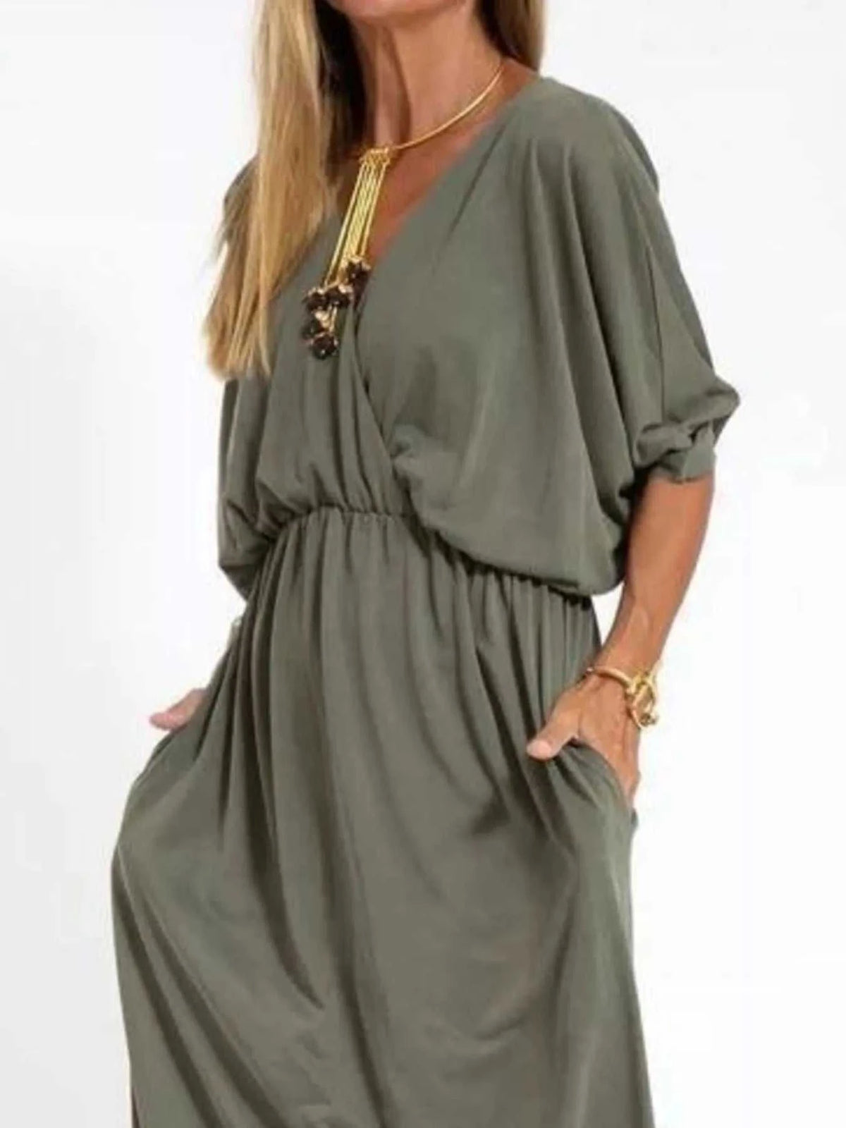 Full Size V-Neck Batwing Sleeve Maxi Dress with Side Slits Plus Size 100100963539918 27 Affordable Fashion Under $100 Jerry's Apparel 