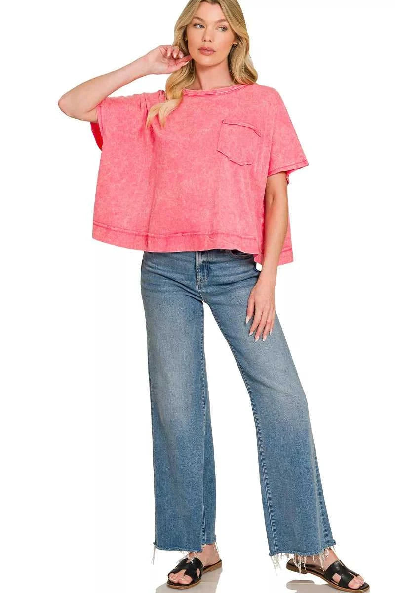 Zenana Acid Washed Round Neck Short Sleeve Oversized T-Shirt 100100881051586 25 Affordable Fashion Under $100 Jerry's Apparel 