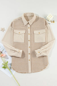 Houndstooth Button Up Long Sleeve Shacket