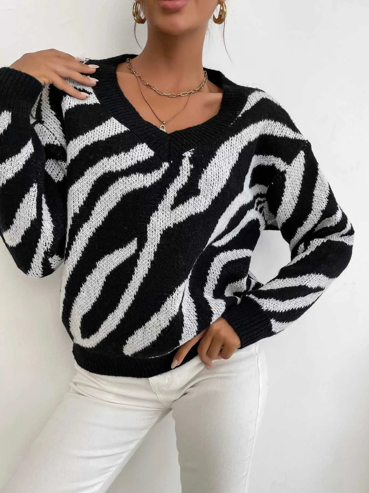 Zebra Print Relaxed Fit Pullover Sweater 100100918358486 33 Affordable Fashion Under $100 Jerry's Apparel 