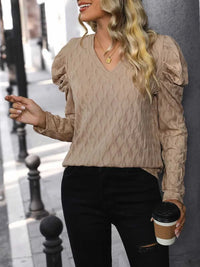 Perfee Textured V-Neck Long Sleeve Top 100100653201685 36 Affordable Fashion Under $100 Jerry's Apparel 