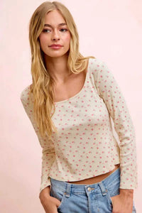 BiBi Floral Printed Spandex Jersey Long Sleeve Top 100100755501881 38 Affordable Fashion Under $100 Jerry's Apparel 