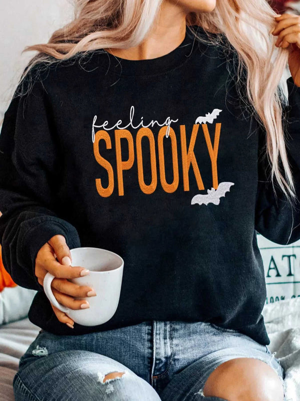 Feeling Spooky Halloween Embroidered Sweatshirt 100100156563905 49 Affordable Fashion Under $100 Jerry's Apparel 