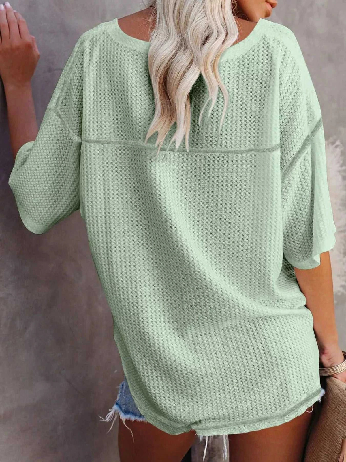 Waffle Knit V-Neck Short Sleeve T-Shirt 100100993990875 26 Affordable Fashion Under $100 Jerry's Apparel 