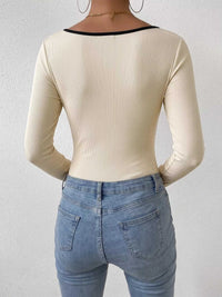 Ribbed Sweetheart Neckline Contrast Trim Long Sleeve Bodysuit 100100113781408 27 Affordable Fashion Under $100 Jerry's Apparel 