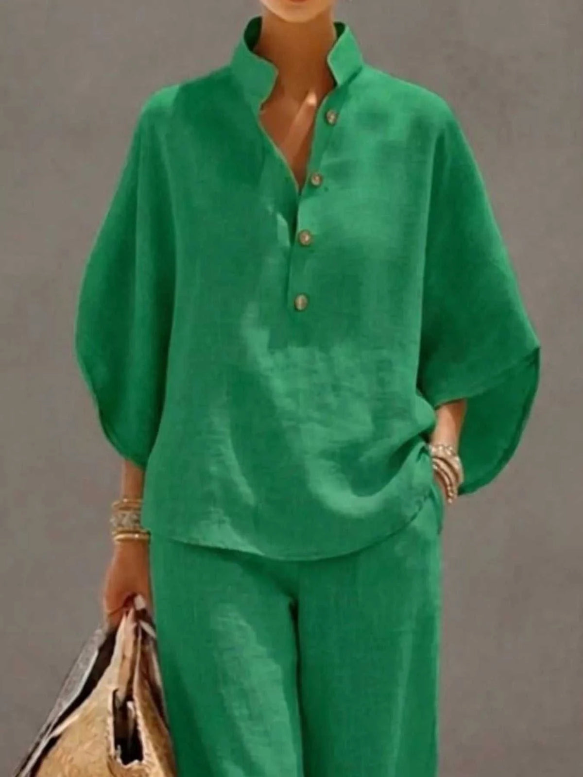 Full Size Button Detail 3/4 Sleeve Top and Pants Set Plus Size 100100971356241 54 Affordable Fashion Under $100 Jerry's Apparel 
