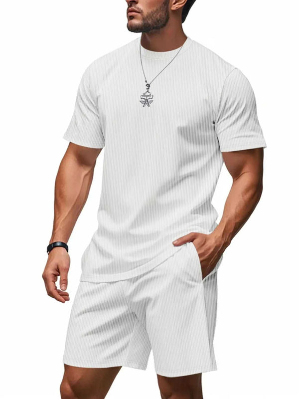 Men's Full Size Casual Striped Top and Shorts Set Plus Size