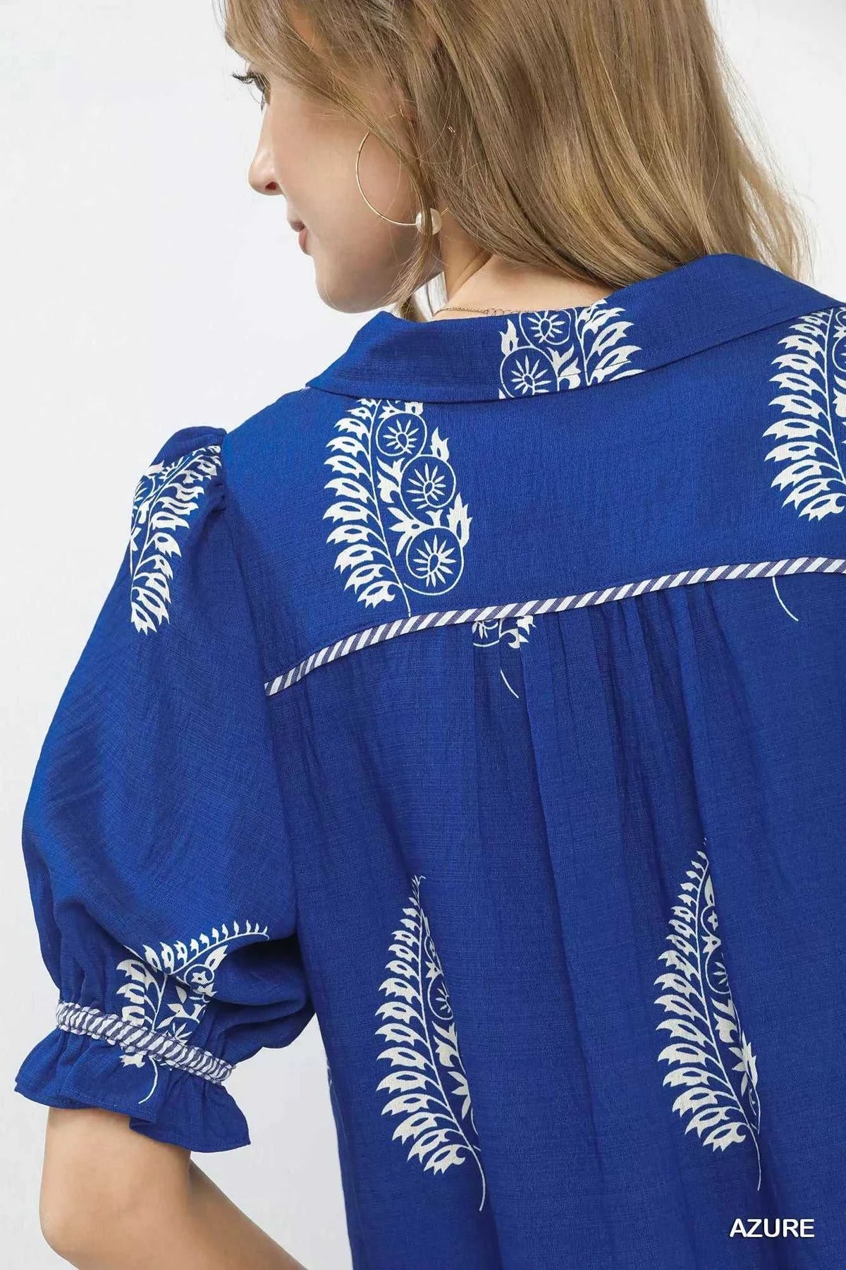 Umgee Printed Puff Sleeve Split Neck Top 100100188901926 47 Affordable Fashion Under $100 Jerry's Apparel 