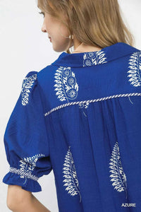 Umgee Printed Puff Sleeve Split Neck Top 100100188901926 47 Affordable Fashion Under $100 Jerry's Apparel 