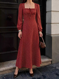 Square Neck Polka Dot Long Sleeve Maxi Dress 101001463928082 48 Affordable Fashion Under $100 Jerry's Apparel 