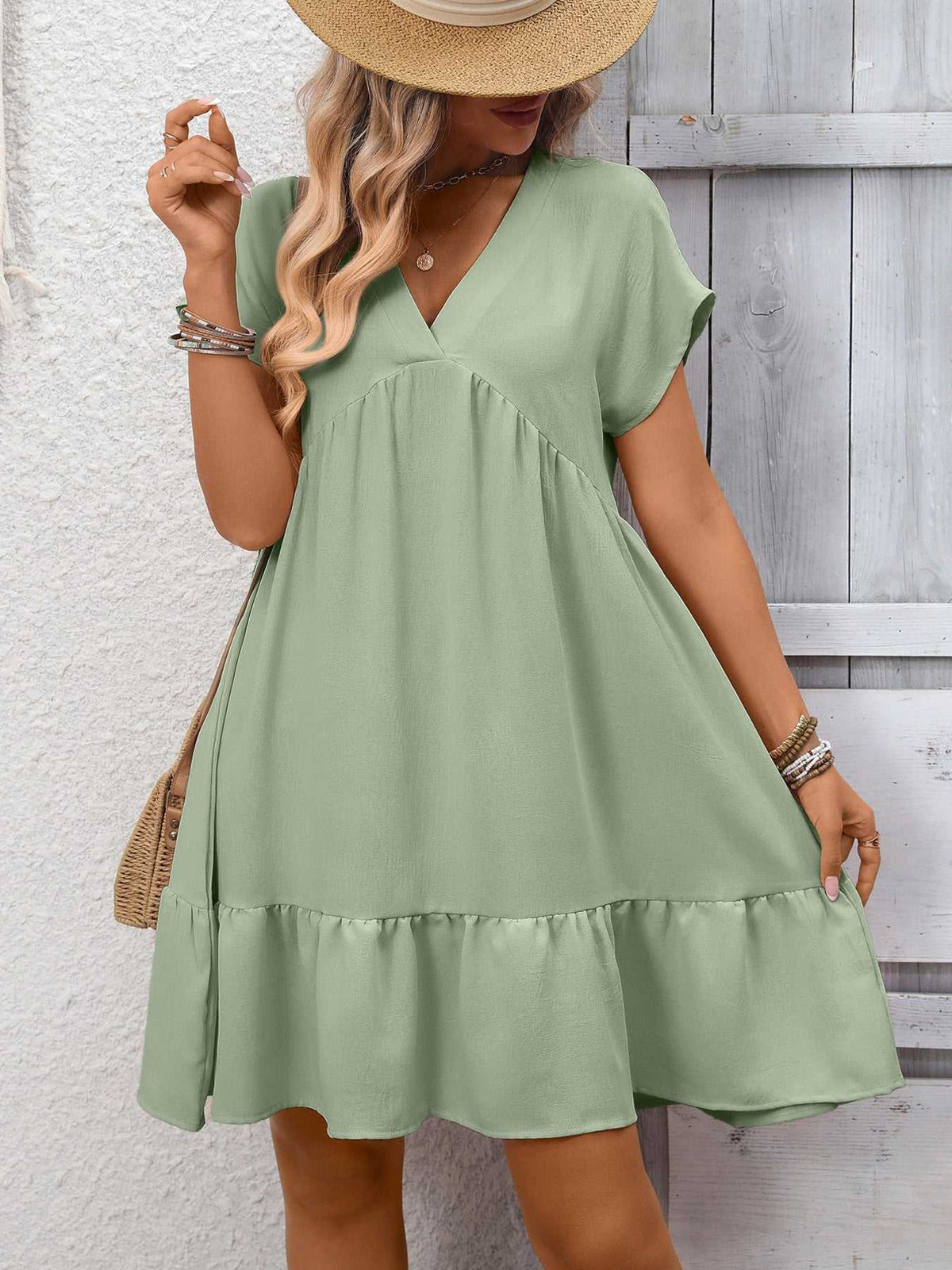 Casual V-Neck Ruffle Hem Mini Dress 100100053087860 30 Affordable Fashion Under $100 Jerry's Apparel 
