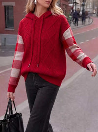 Cable-Knit Plaid Sleeves Hooded Sweater 101002546453697 40 Jerry's Apparel 