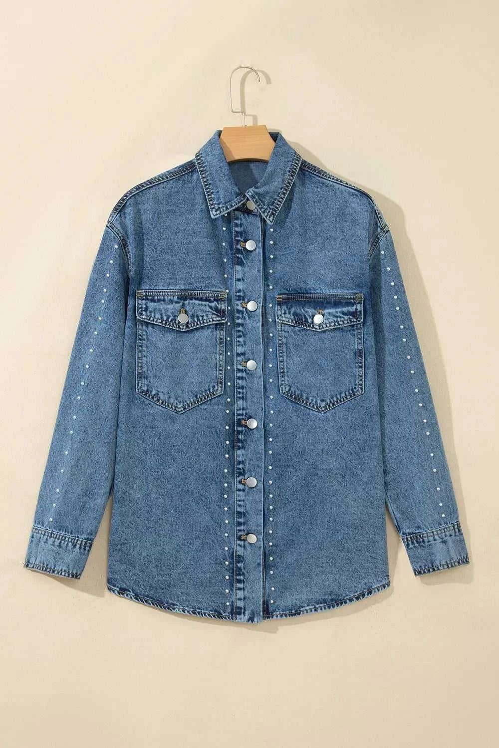 Rivet Embellished Western Style Regular Fit Long Sleeve Denim Jacket 101003389898680 92 Affordable Fashion Under $100 Jerry's Apparel 