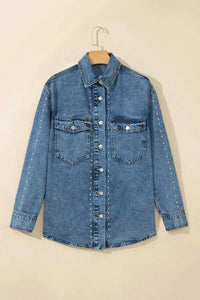 Rivet Embellished Western Style Regular Fit Long Sleeve Denim Jacket 101003389898680 92 Affordable Fashion Under $100 Jerry's Apparel 