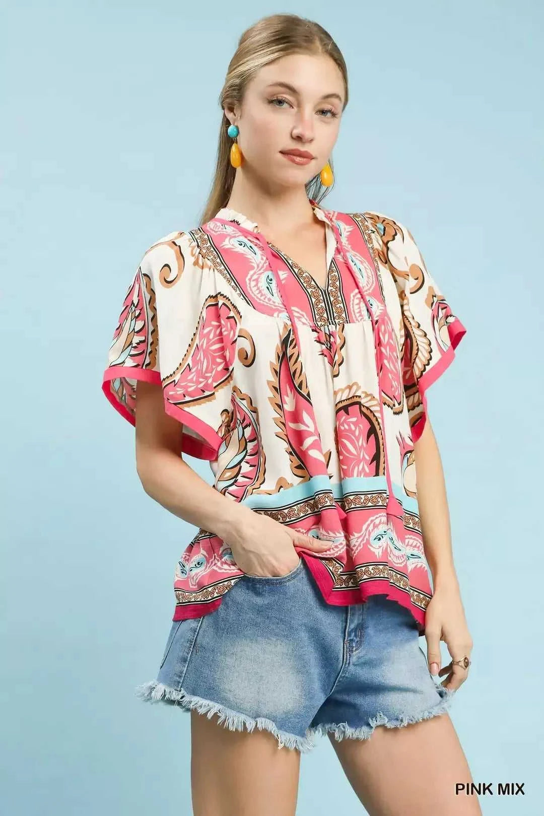 Umgee Mix Paisley Border Print Tassel Top 100100678121566 45 Affordable Fashion Under $100 Jerry's Apparel 