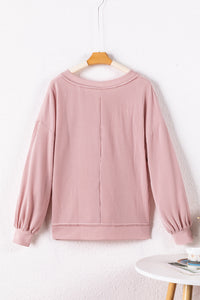 Texture V-Neck Long Sleeve Sweatshirt